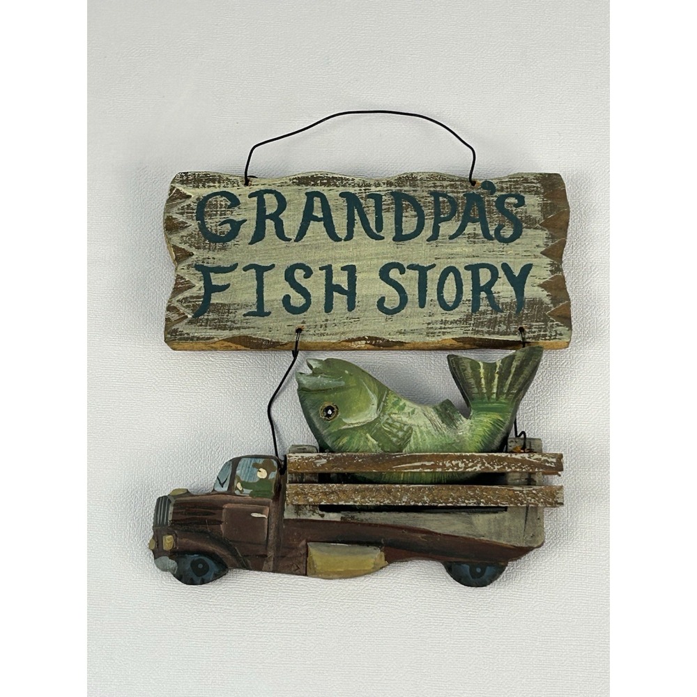 Grandpa's Fish Story Rustic Wooden Wall Sign Fishing Cabin Lodge Decor